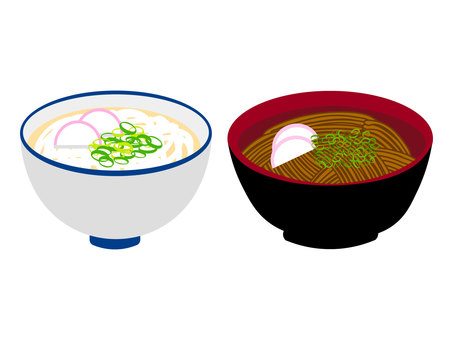 麺類のうどんとそば うどん,そば,麺類,食べ物,料理,麺,あったかい,食べる,食事,ネギのイラスト素材