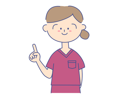 スクラブを着た女性⑤人差し指 看護師,医師,女性,案内,人,人物,求人,募集,医療従事者,医療のイラスト素材