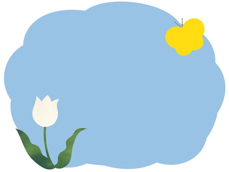 黄色い蝶々と白いチューリップのフレーム チューリップ,かわいい,白色,春,花,植物,フレーム,黄色,蝶々,ちょうのイラスト素材