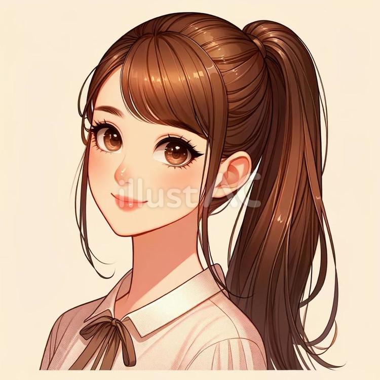 ポニーテールの女の子 ポニーテール,茶髪,少女のイラスト素材
