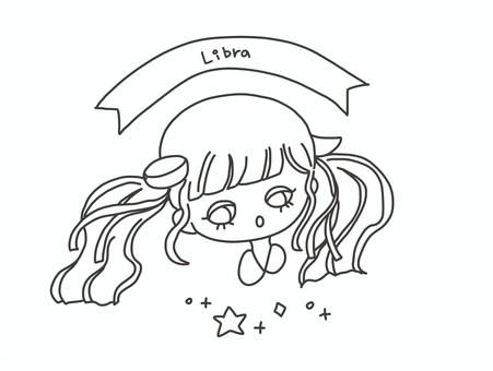 てんびん座(Libra)モノクロ てんびん座(Libra)モノクロ 星座,占い,女の子,かわいい,平面的,線画のイラスト素材
