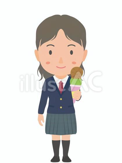 アイスクリームを食べる女子高生