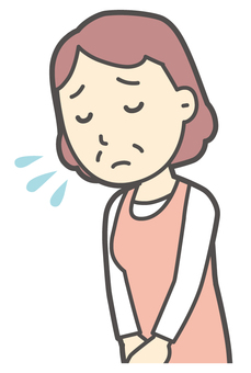  謝っておじぎをしているおばさん 謝る,女性,人,人物,主婦,中年,シニア,エプロン,ママ,お母さんのイラスト素材