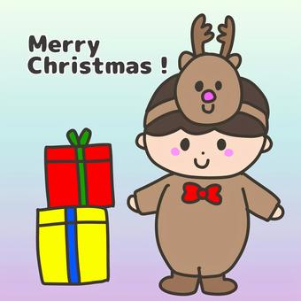 トナカイのお面をつけた男の子 クリスマス クリスマス,トナカイ,お面,男の子,子ども,プレゼント,文字入り,冬,幼稚園,手書きのイラスト素材