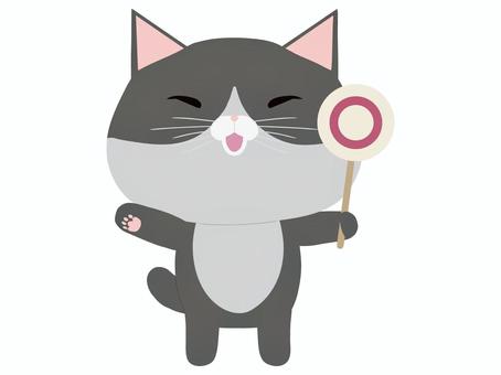 プラカード_猫 札,猫,はちわれ,まる,動物,かわいい,プラカード,正解,合格,okのイラスト素材