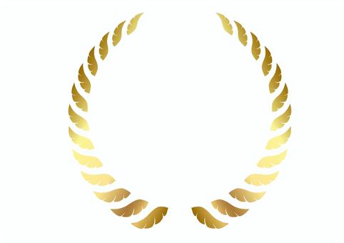 翼を象った月桂冠型の囲いフレーム　金色 翼,金色,枠,あしらい,スペース,シンプル,飾り,フレーム,ベクター,デザインのイラスト素材