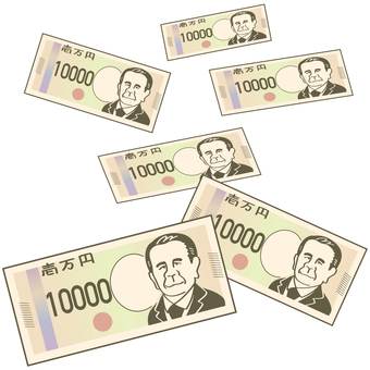 舞い散る壱万円札1 お札,紙幣,お金,羽,10000,一万円札,渋沢栄一,偉人,人物,壱万円のイラスト素材