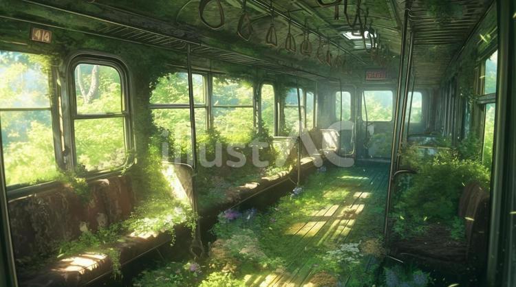 荒廃した都市の電車１ 電車,荒廃,未来のイラスト素材