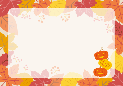 ハロウィン背景_半透明四角 ハロウィン,背景,かぼちゃ,フレーム,ジャックオランタン,ジャックオーランタン,植物,3個,積む,葉っぱのイラスト素材