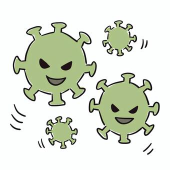 活躍するウイルス ウイルス,インフルエンザ,感染症,感染性胃腸炎,風邪,胃腸炎,キャラクター,バイ菌,消毒,治療薬のイラスト素材