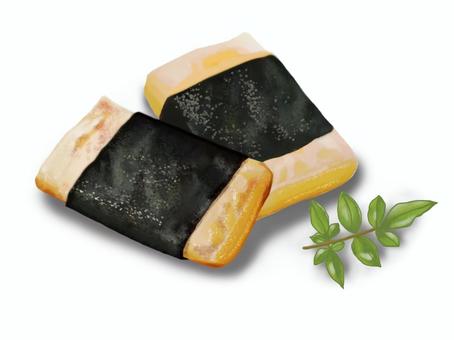 磯辺焼き26A-4 磯辺焼き,磯辺巻き,餅,磯辺餅,正月,2個,食べ物,日本食,和食,伝統のイラスト素材