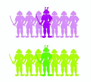 武士団のシルエット2色 武士団,シルエット,影,武士,侍,鎧武者,兵士,戦士,軍団,兵隊のイラスト素材