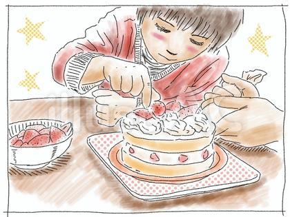 ケーキの飾り付けをする子 色付き