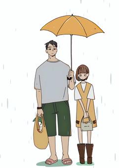 相合傘 相合傘,傘,男性,女性,恋,淡い,青年,少女,男女二人,二人組のイラスト素材