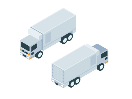 アイソメトリック_運送業 アイソメトリック_運送業 アイソメトリック,立体,アイソメ,斜め上,トラック,物流,運送,配送車,車両,荷物のイラスト素材