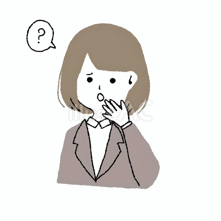 顔に手を添えて疑問に思い驚くスーツ女性 人物,女性,スーツのイラスト素材