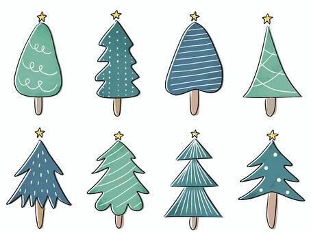 手描きクリスマスツリー 冬,雪,雪景色,ツリー,森,木,植物,自然,北欧,星のイラスト素材