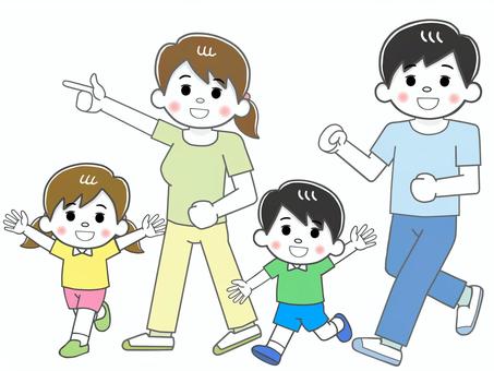 若い家族の楽しいジョギング_公園へ行こう 家族,ジョギング,走る,運動,父親,母親,娘,息子,軽装,運動着のイラスト素材