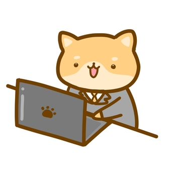 柴犬サラリーマン•パソコンで仕事する 柴犬,犬,動物,キャラ,キャラクター,パソコン,仕事,サラリーマン,会社員,会社のイラスト素材