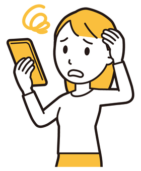  ロングヘア女性(黄)-370-バスト スマホ,困った,女性のイラスト素材