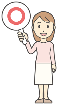  ロングヘア女性-407-全身 マル,女性,女の子,人物,かわいい,正解,クイズ,オッケー,ok,札のイラスト素材