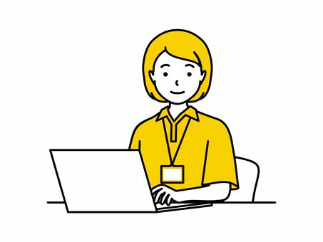 パソコンで作業する介護士女性（上半身） ノートパソコン,pc,仕事,介護士,求人募集,パート,チラシ,事務,派遣,データ作成のイラスト素材