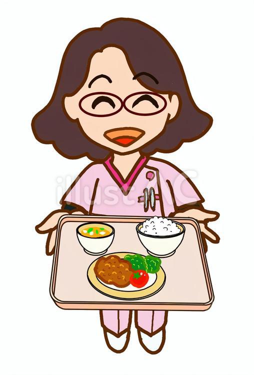 食事を差し出す管理栄養士 管理栄養士,病院職員,笑顔のイラスト素材