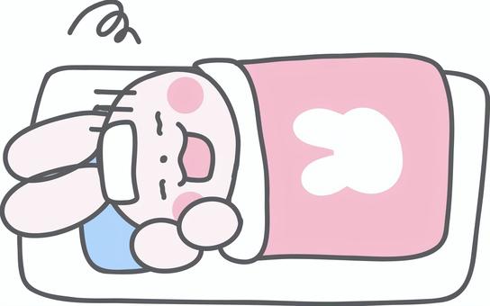 発熱して寝込んでいるうさぎのイラスト 発熱,寝込む,動けない,冷やす,つらい,マスク,風邪,熱,体調不良,うさぎのイラスト素材