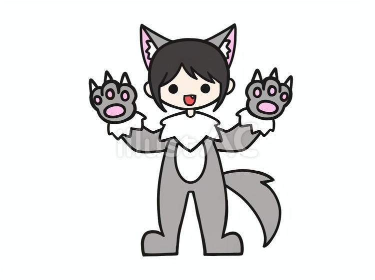 ハロウィン　狼男　仮装　グレー　イラスト ハロウィン,狼男,仮装のイラスト素材