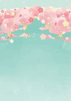 Cherry blossom mountain landscape illustration, , JPG and AI