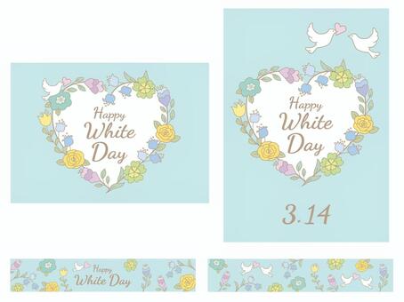 ホワイトデーポスターセット　花 ホワイトデー,ハッピー,花,フラワー,鳩,鳥,ハート,バラ,スズラン,かわいいのイラスト素材