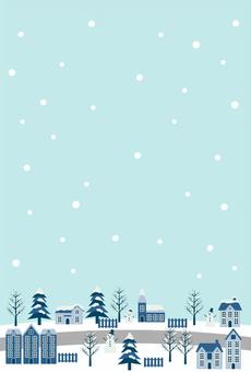 GreetingCard250913 街並み,雪,冬,空,昼,道,雪だるま,家,かわいい,背景のイラスト素材