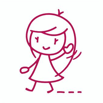 Girl line drawing illustration waving, , JPG, PNG and AI