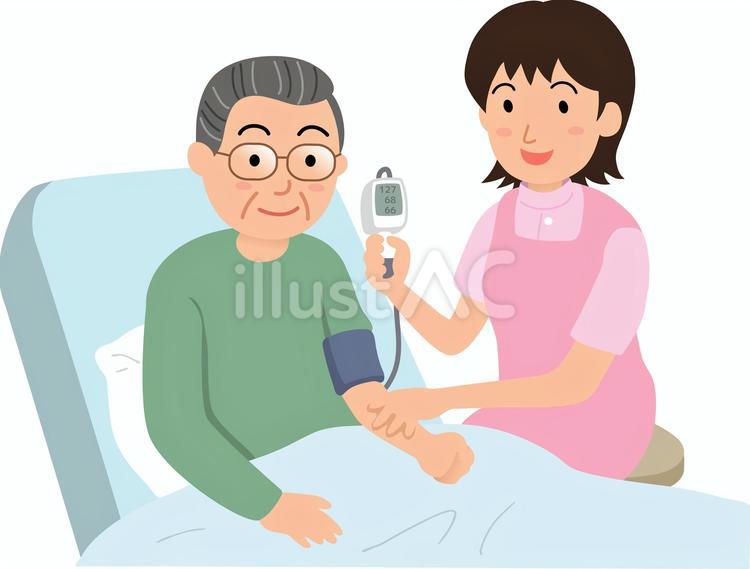介護・福祉 血圧を測定する女性介護士 介護,福祉,要介護のイラスト素材