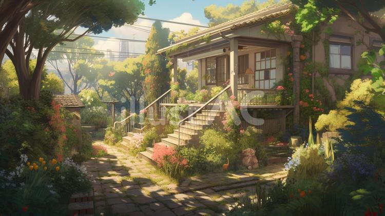 素敵な庭のアニメ背景６ 素敵,庭,アニメのイラスト素材