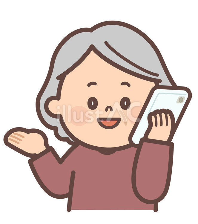 スマホで通話をしているおばあさん スマホ,通話,電話のイラスト素材