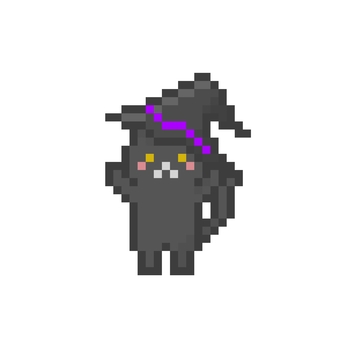 ドット絵のばんざいするねこ魔女黒 ピクセル,ピクセルアート,ドット絵,かわいい,猫,黒猫,黒,バンザイ,喜び,ポーズのイラスト素材