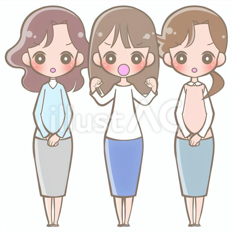 全身-拳-女性-怒る201122 女性,怒る,ガッツポーズのイラスト素材