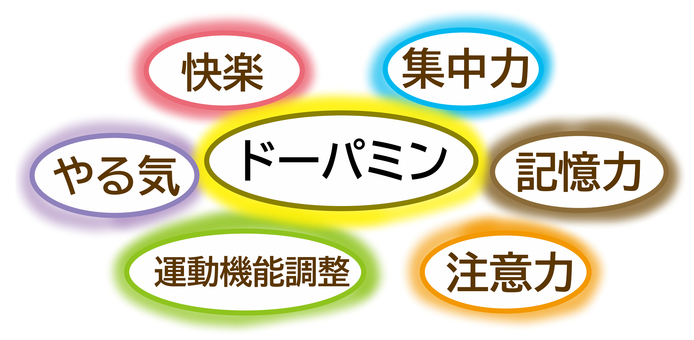 ドーパミン ドーパミン,ホルモン,快楽,集中力,記憶力,やる気,注意力,神経伝達物質,幸せホルモン,運動機能調整のイラスト素材