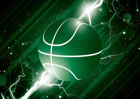 かっこいいバスケットボールと緑色の稲妻 スポーツ,バスケットボール,稲妻,雷,光,フレア,パーティクル,スタイリッシュ,緑色,背景のイラスト素材