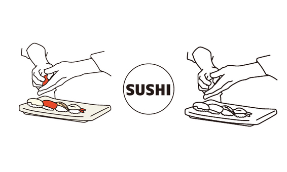 寿司を握る料理人の手元の線画イラスト 寿司,握る,和食,盛り付け,板前,手元,料理,料理人,調理,イラストのイラスト素材