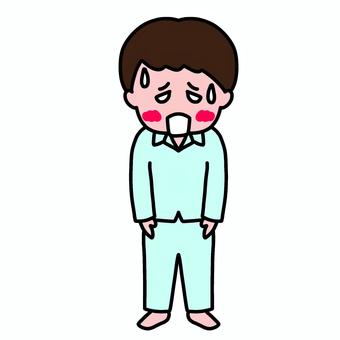 体調不良な子供 体調不良,風邪,発熱,インフルエンザ,コロナ,病気,子供,男の子,シンプル,かわいいのイラスト素材