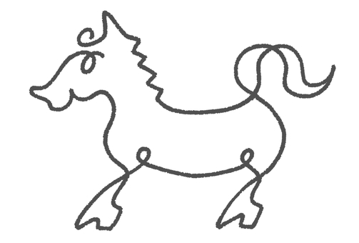 一筆書きの馬 馬,一筆書き,線画,黒色,シンプル,デフォルメ,かわいい,手描き,動物,干支のイラスト素材