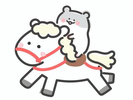お馬さんに乗るハムスター お馬さんに乗るハムスター 馬,うま,乗る,ハムスター,かわいい,神馬,午年,2026年,年賀状,新年のイラスト素材