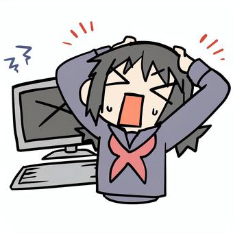 パソコンがエラーで焦る学生少女 パソコンがエラーで焦る学生少女 学生,パソコン,エラーのイラスト素材