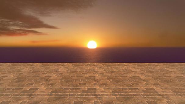 夕日を眺めて 海,雲,空,水面,静寂,地平線,自然,風景,光,3dのイラスト素材