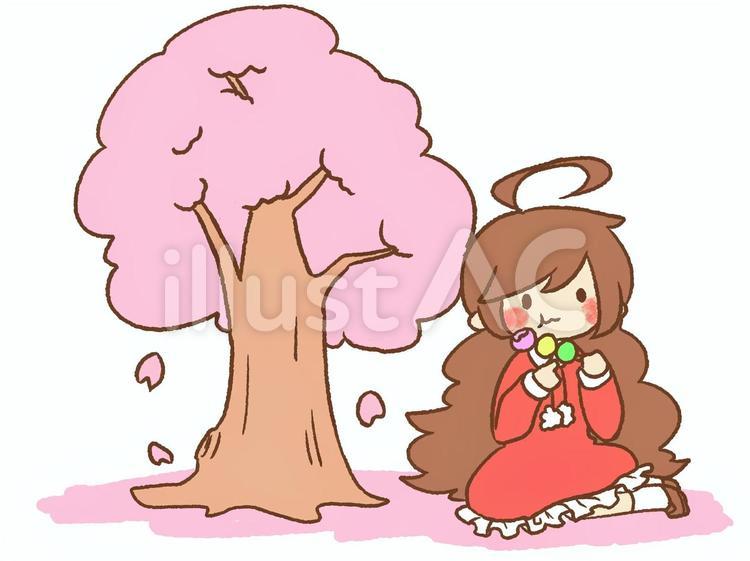 花見をする女の子　桜　 花見,女の子,桜のイラスト素材