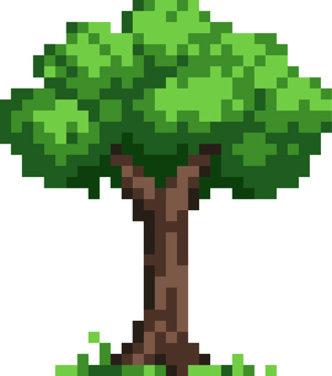 ドット絵の木です。 ドット絵,木,シンプル,樹木,幹,樹皮,葉,枝,若木,根のイラスト素材