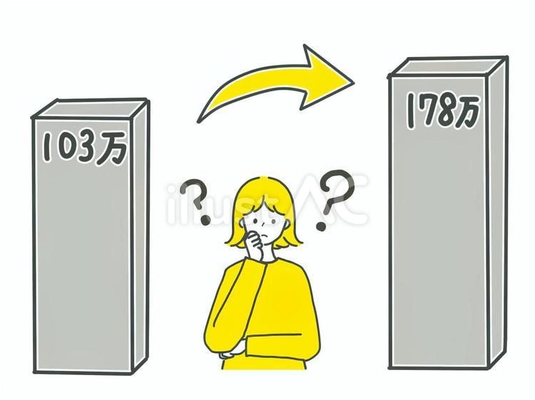 年収の壁に悩む女性　うーん… 女性,お姉さん,人物のイラスト素材