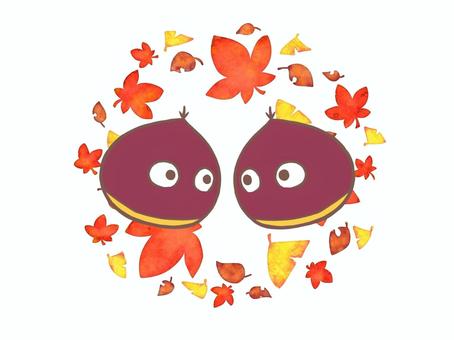 栗　そっくり 栗,そっくり,双子,秋,ダジャレ,かわいい,キャラクター,紅葉,イチョウのイラスト素材